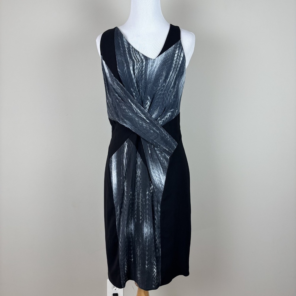 Helmut Lang Dress 4 Vertebrae Snake Print Wrap Silk Draped Black Gray Sheath Zip